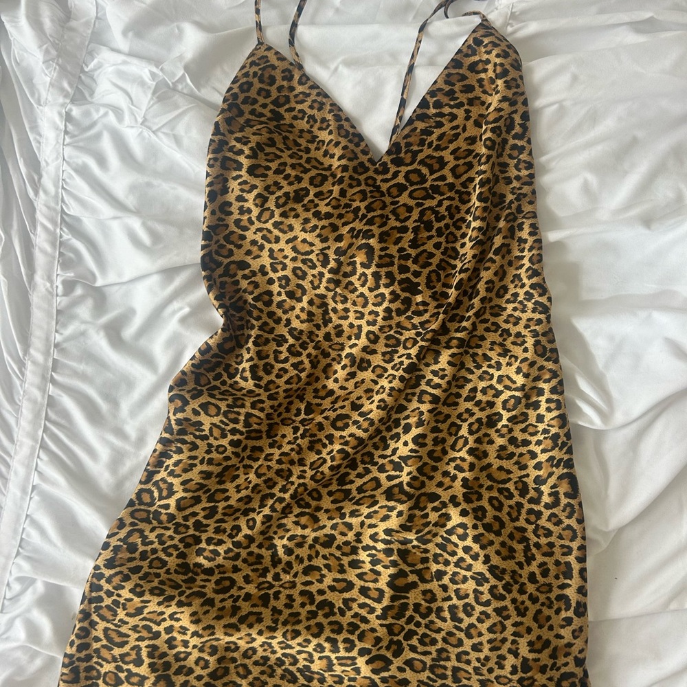 Victoria's Secret Leopard-Print Satin Slip Dress - Black & Tan